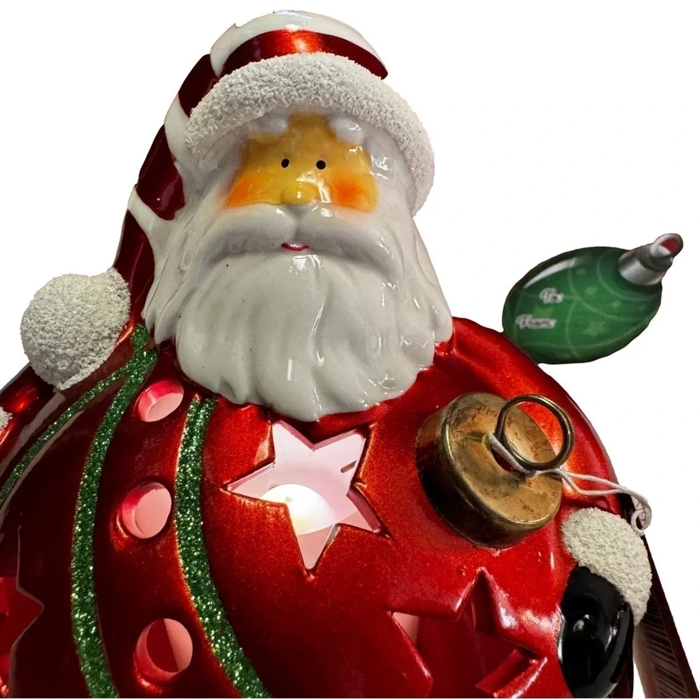 Home Reflections Luminary Flameless Candle with Timer Santa Christmas Ball NIB